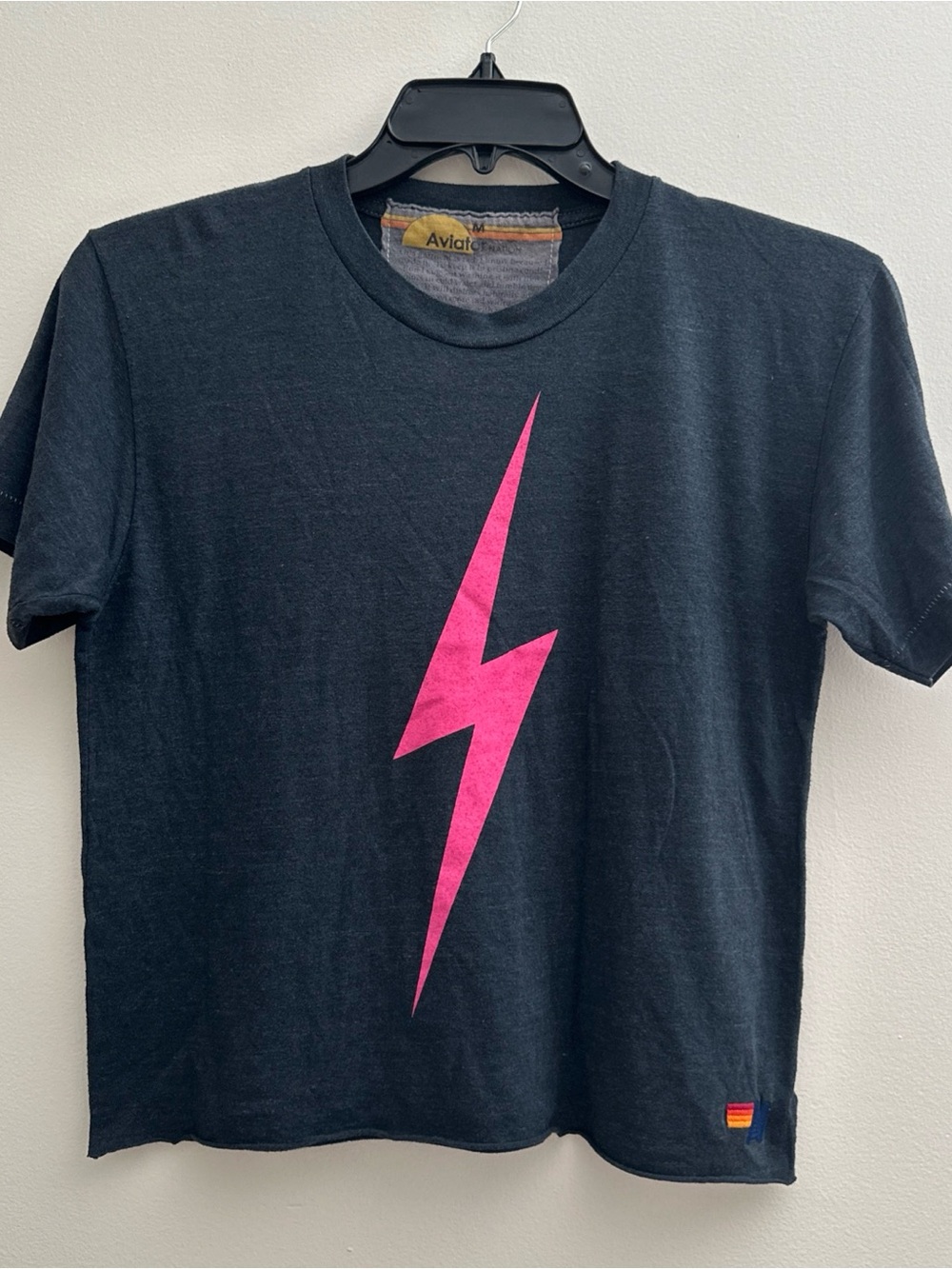 Aviator Nation Lightning Bolt Cropped T Shirt Women's Size M Gray Boyfriend